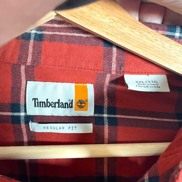 TIMBERLAND Regular Fit Light Flannel Shirt Mens XXL Burnt Orange Plaid Outdoor - Picture 6 of 10